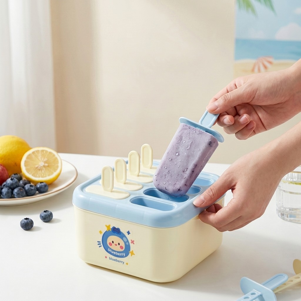 Kitchen Gadgets For Kids - قالب مصاصات بلاستيكي مع غطاء، أعواد