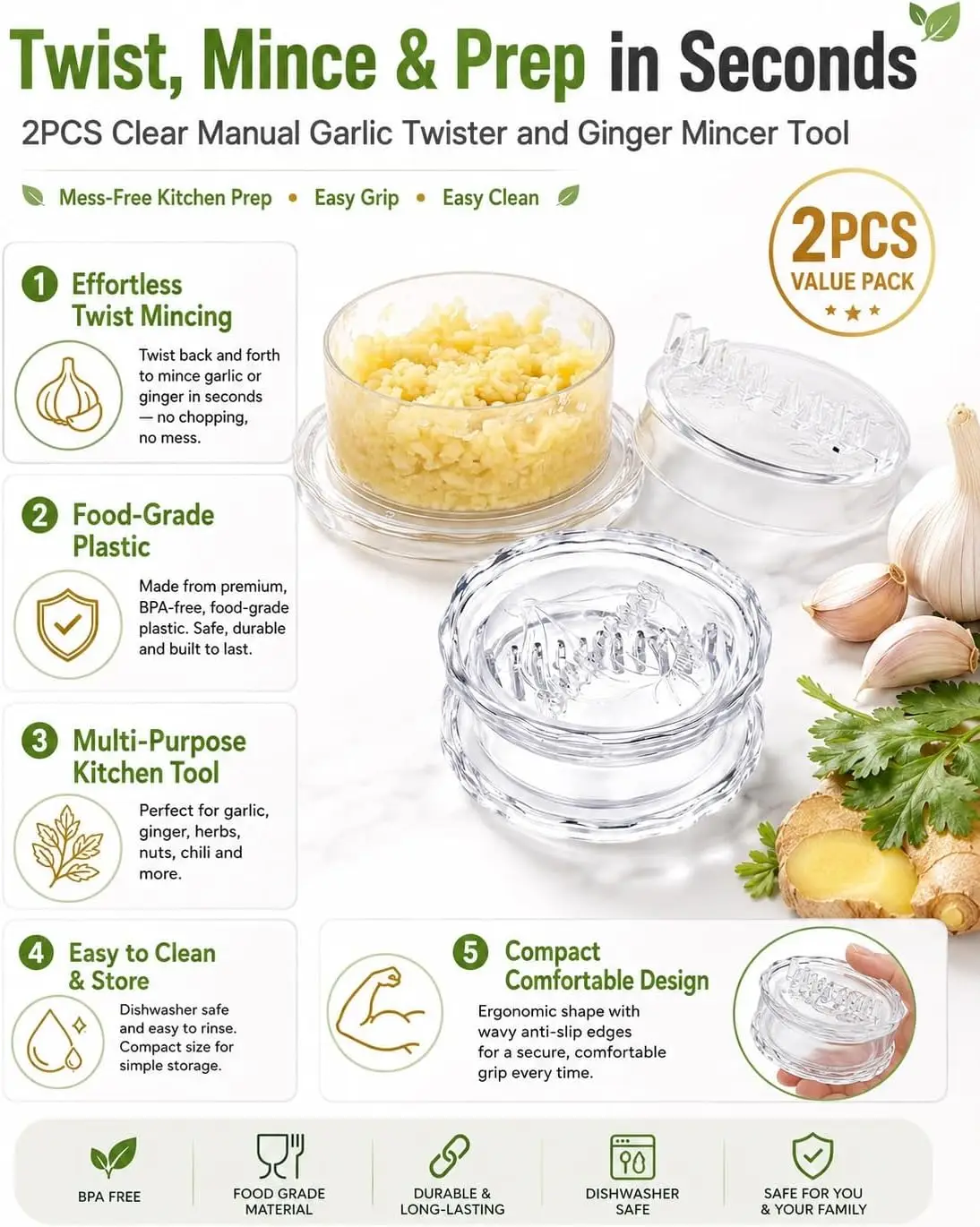 قطعتان من أدوات تقطيع الثوم وا - مراجعة Manual Garlic Press وسعره